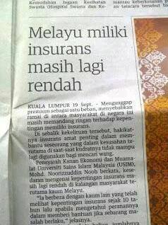 Melayu Milik Insuran Masih Rendah......
